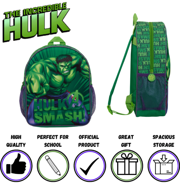 Marvel Boys 3D Incredible Hulk Backpack Kids Avengers School Lunch Travel Rucksack Bag - Image 2